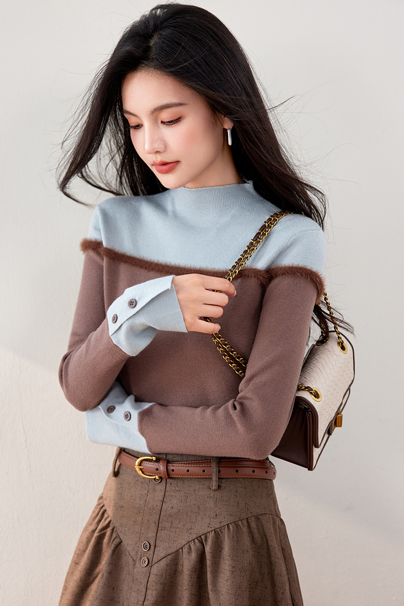 Autumn and winter Pseudo-two sweater retro tops for women