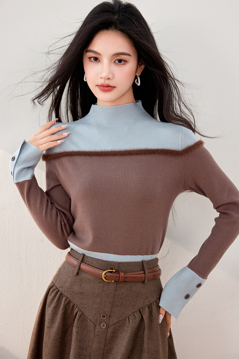 Autumn and winter Pseudo-two sweater retro tops for women