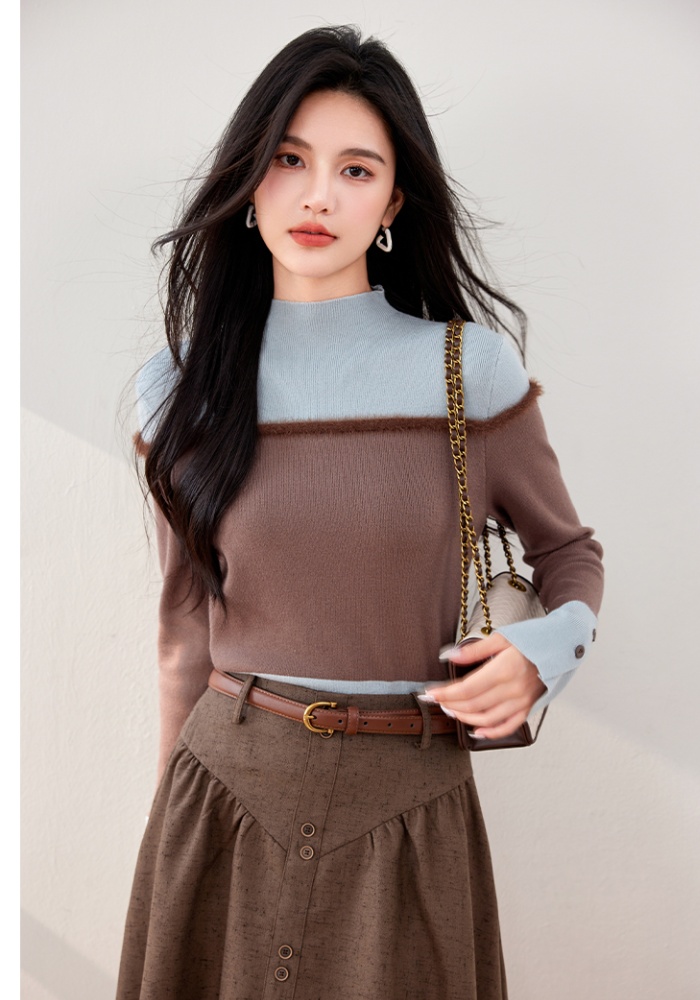 Autumn and winter Pseudo-two sweater retro tops for women