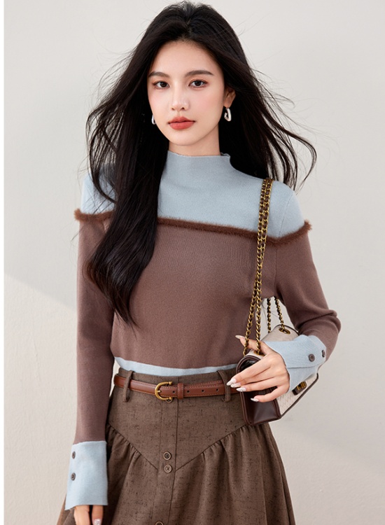 Autumn and winter Pseudo-two sweater retro tops for women