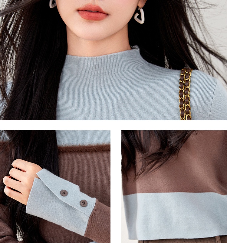 Autumn and winter Pseudo-two sweater retro tops for women