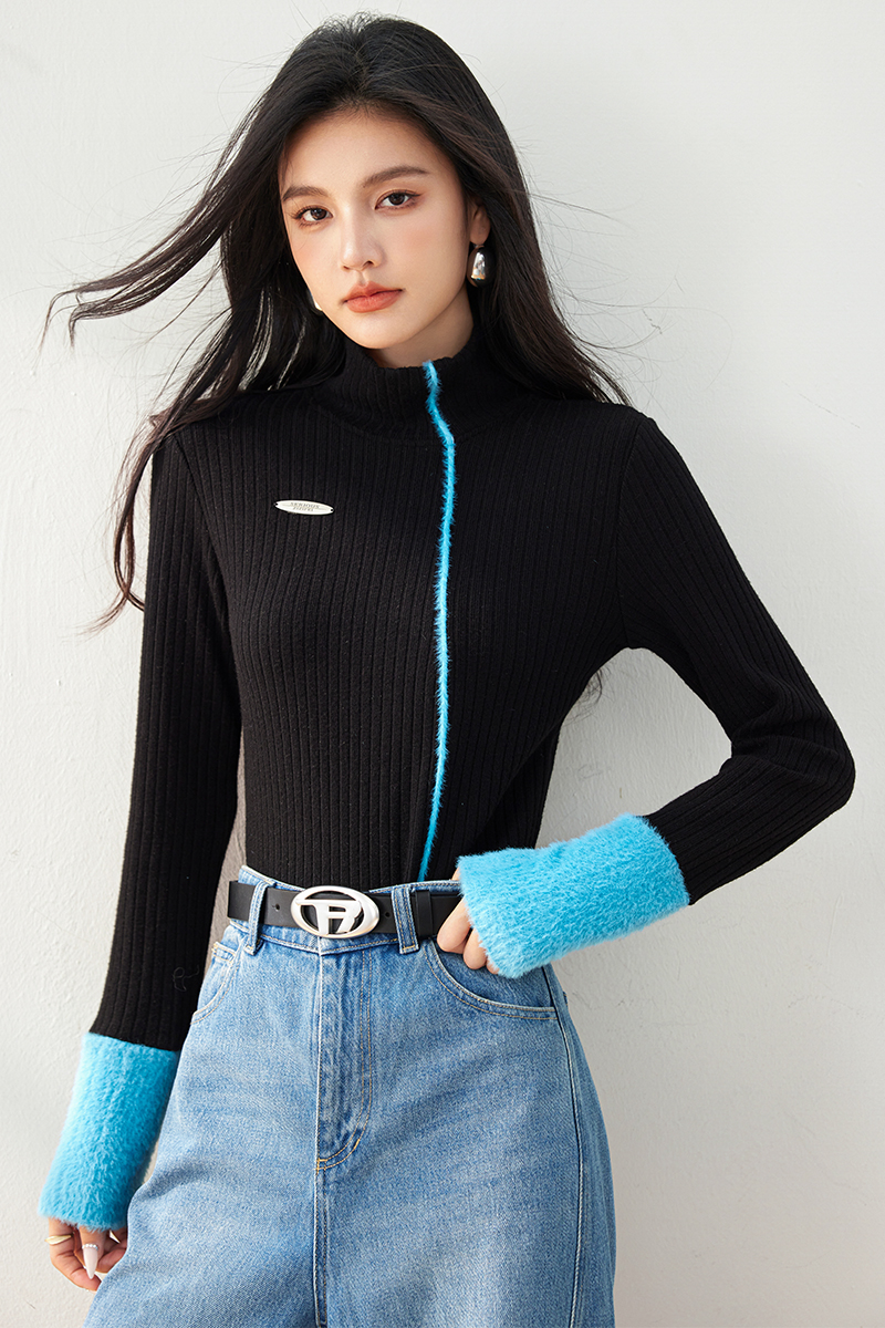 Splice half high collar bottoming shirt