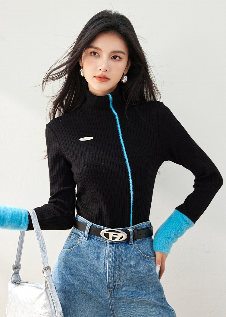 Splice half high collar bottoming shirt