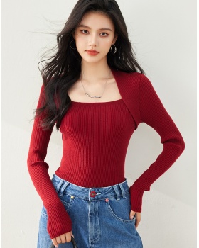 Temperament Pseudo-two bottoming shirt slim sweater for women