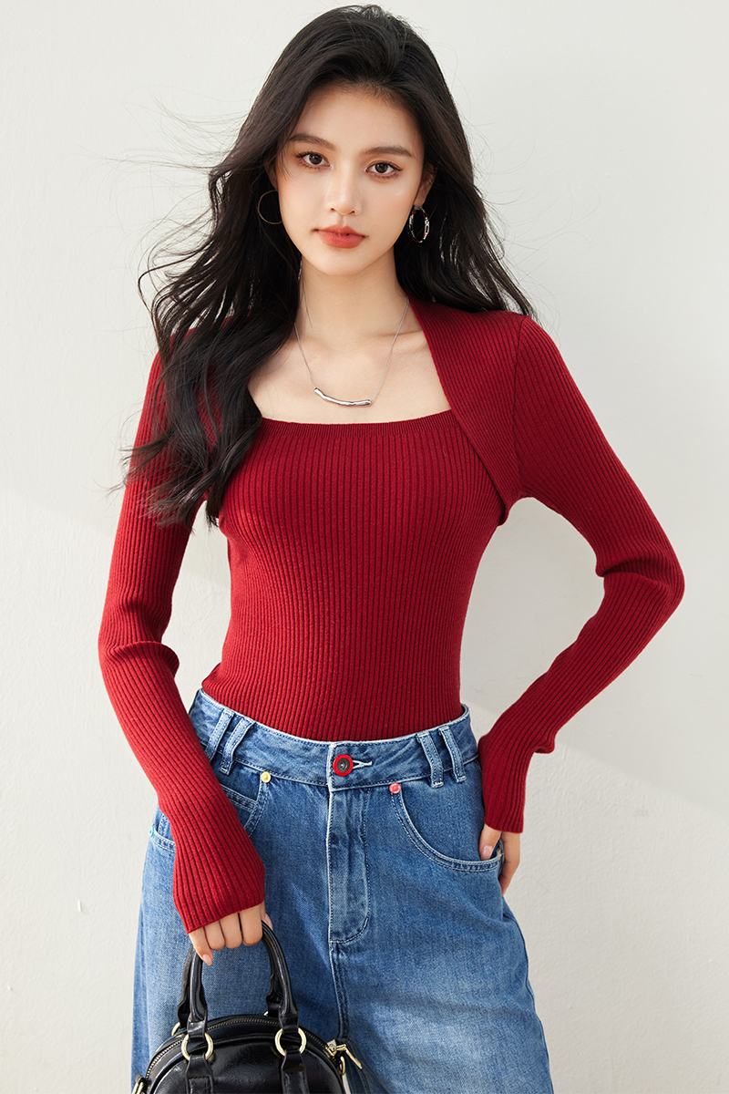 Temperament Pseudo-two bottoming shirt slim sweater for women