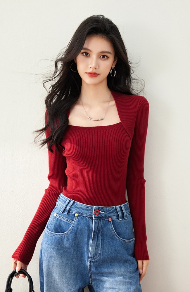 Temperament Pseudo-two bottoming shirt slim sweater for women