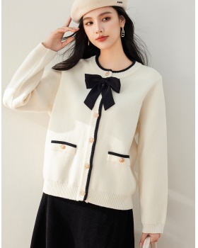 Chanelstyle knitted bow cardigan slim fat loose sweater for women