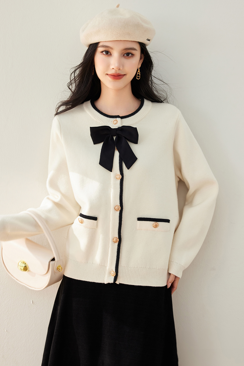 Chanelstyle knitted bow cardigan slim fat loose sweater for women