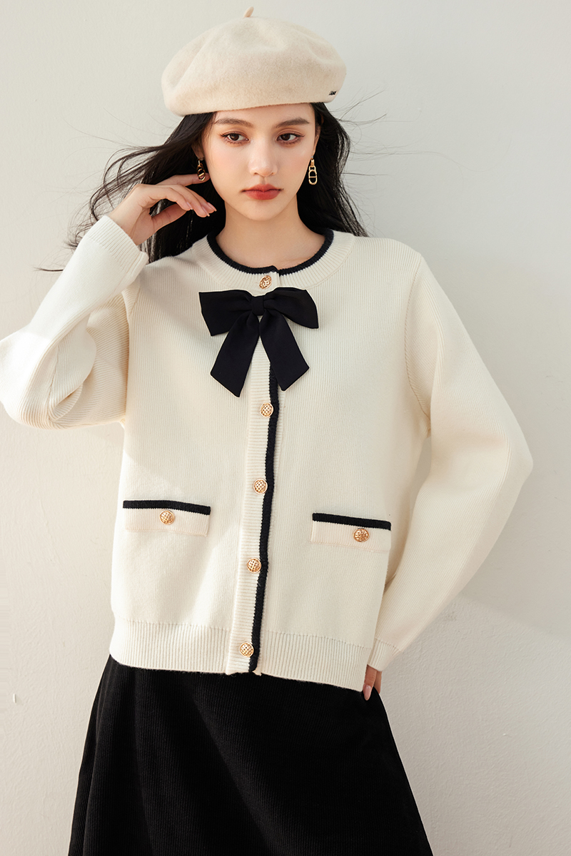 Chanelstyle knitted bow cardigan slim fat loose sweater for women