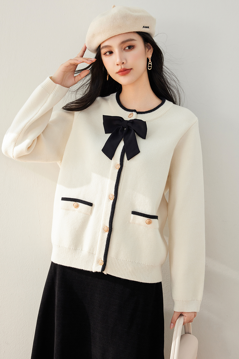 Chanelstyle knitted bow cardigan slim fat loose sweater for women