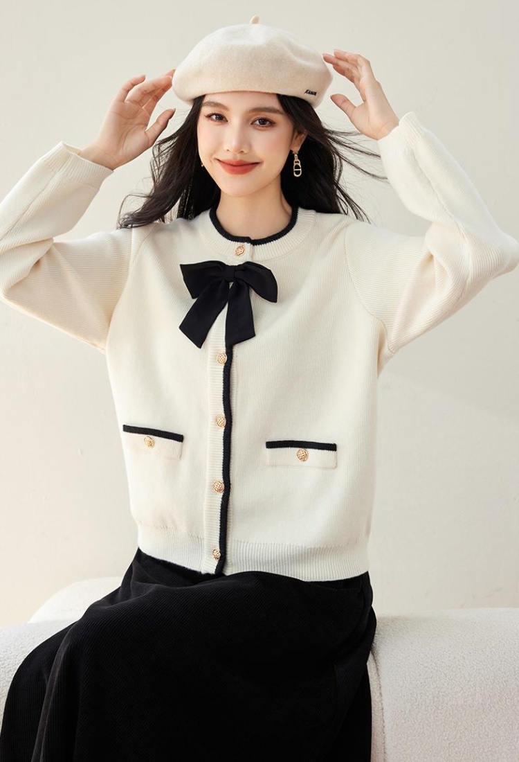 Chanelstyle knitted bow cardigan slim fat loose sweater for women