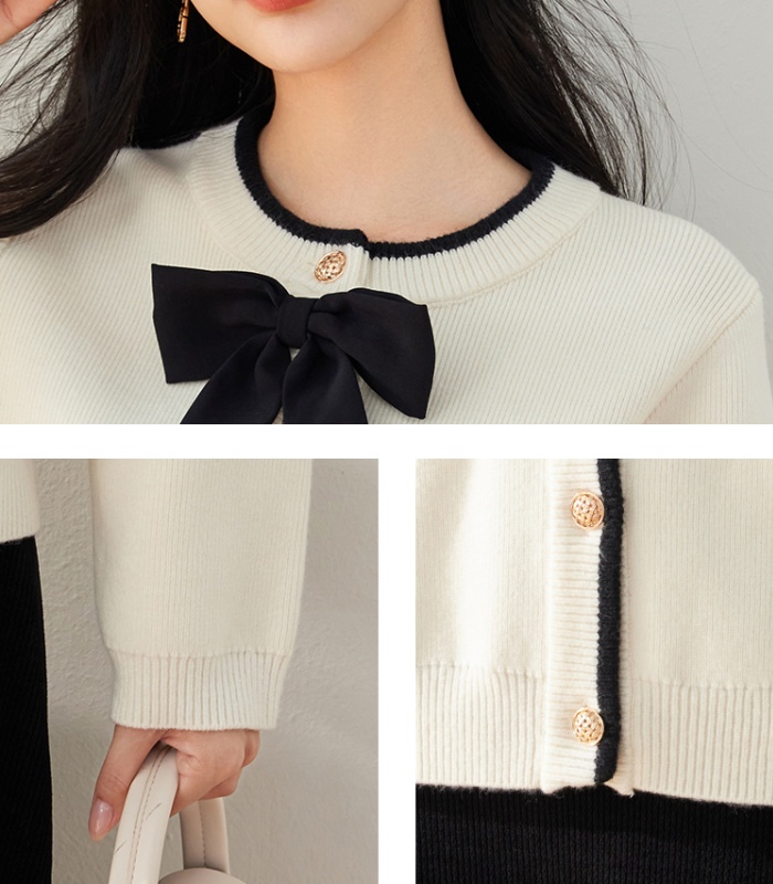 Chanelstyle knitted bow cardigan slim fat loose sweater for women