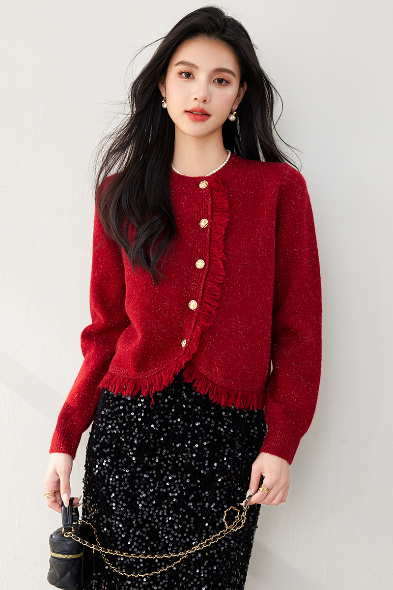 Round neck wool coat unique chanelstyle tops