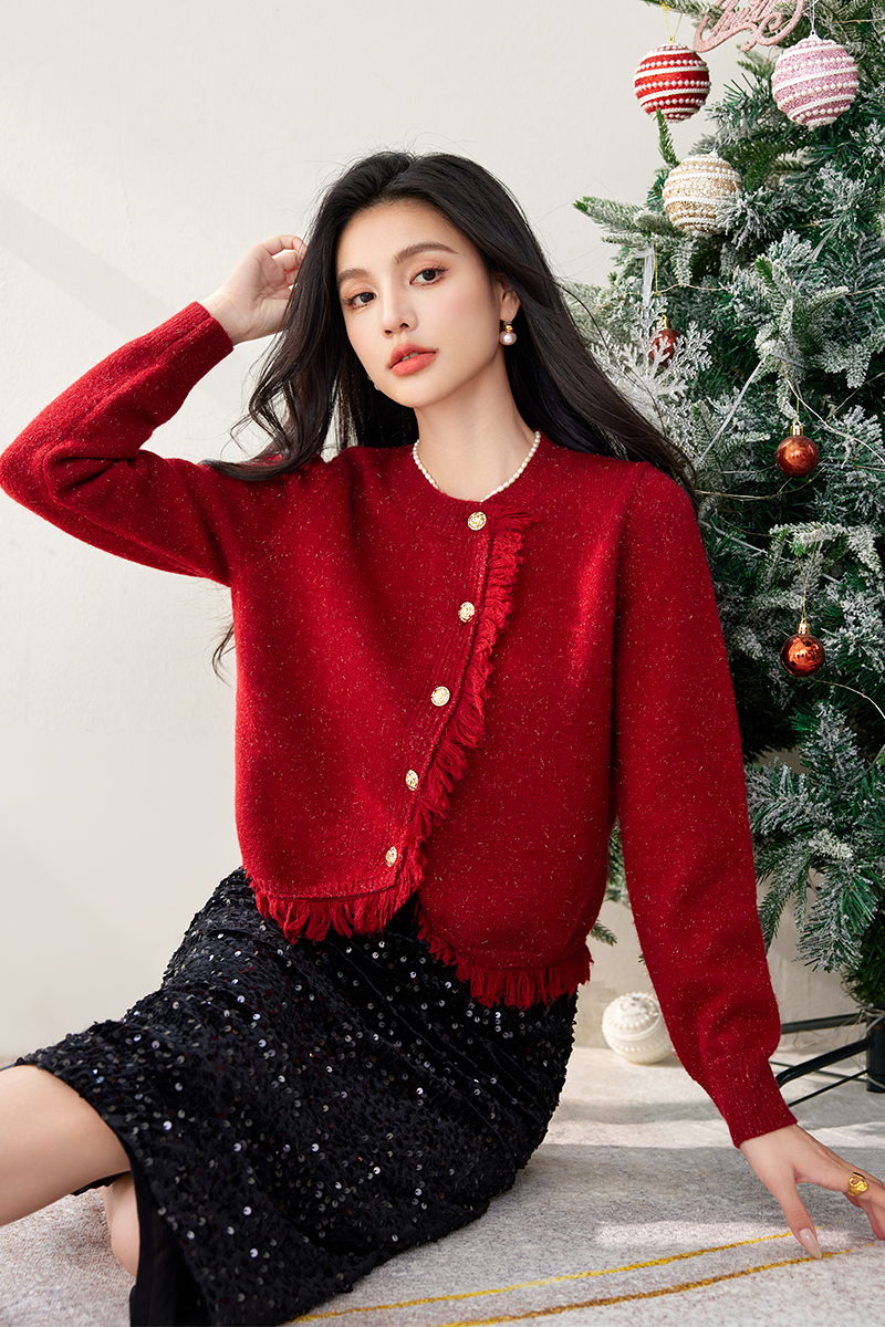 Round neck wool coat unique chanelstyle tops