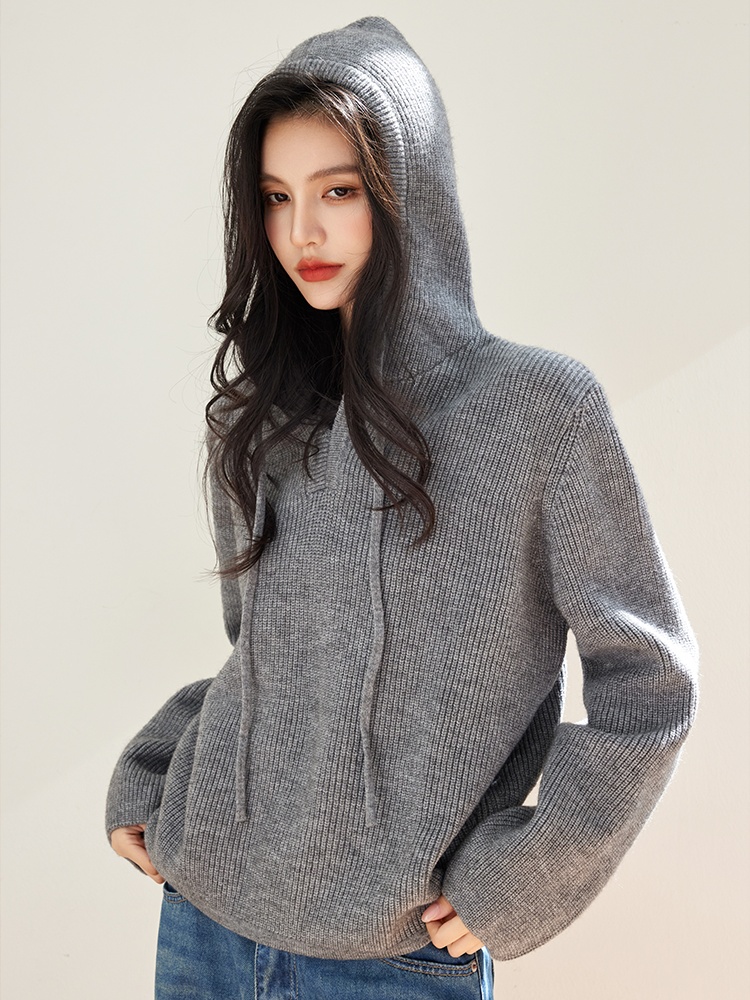 V-neck lazy long sleeve fashion knitted loose sweater for women