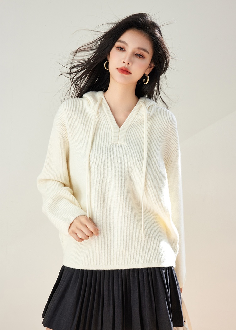 V-neck lazy long sleeve fashion knitted loose sweater for women