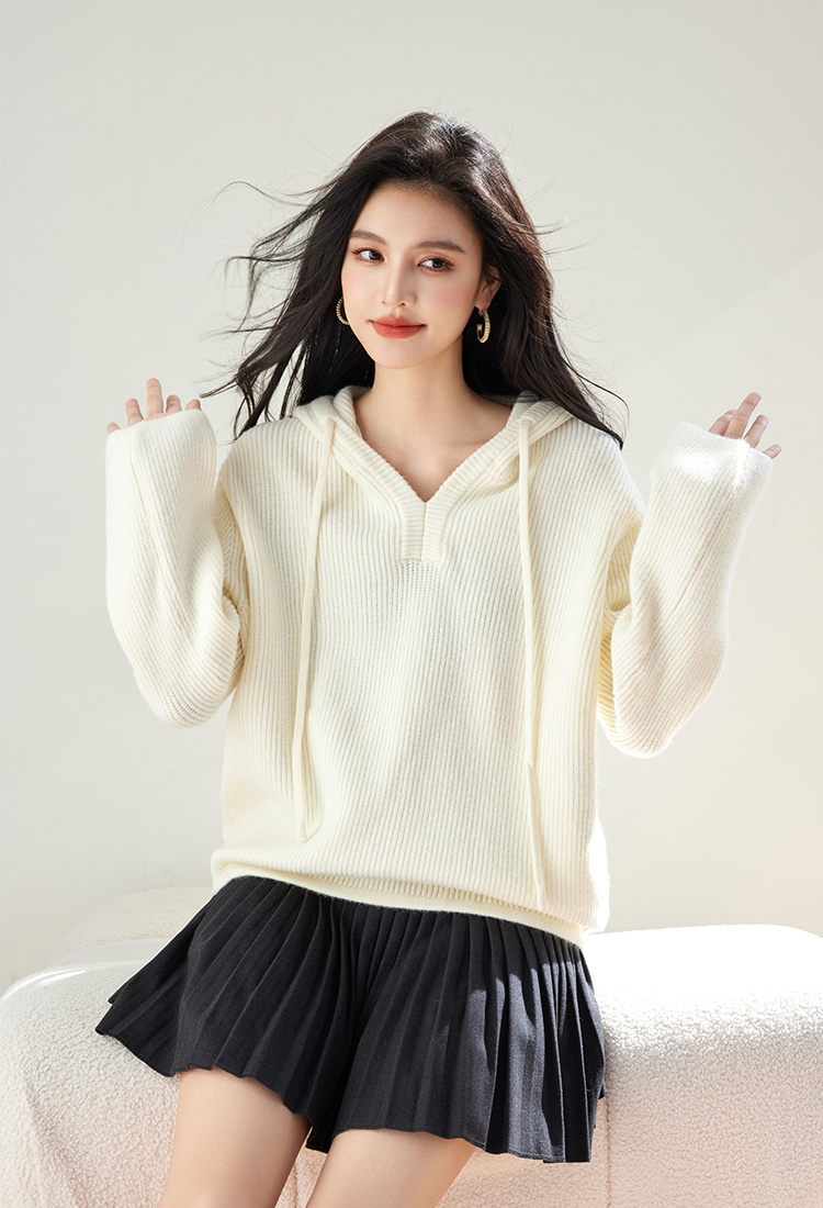 V-neck lazy long sleeve fashion knitted loose sweater for women