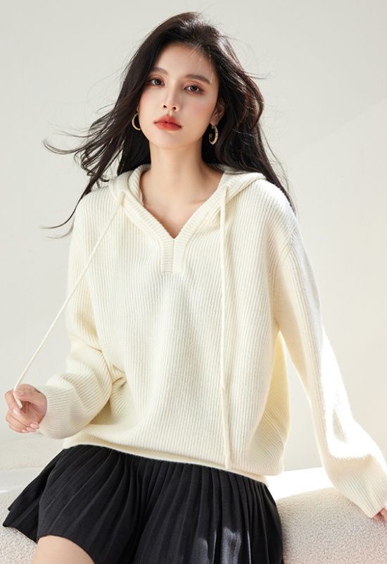 V-neck lazy long sleeve fashion knitted loose sweater for women