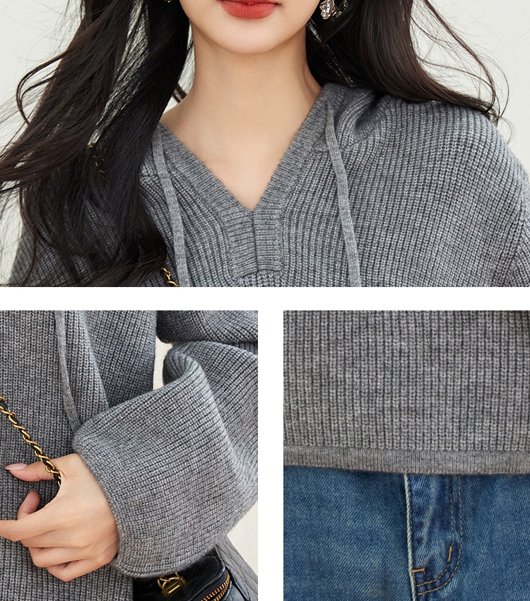 V-neck lazy long sleeve fashion knitted loose sweater for women