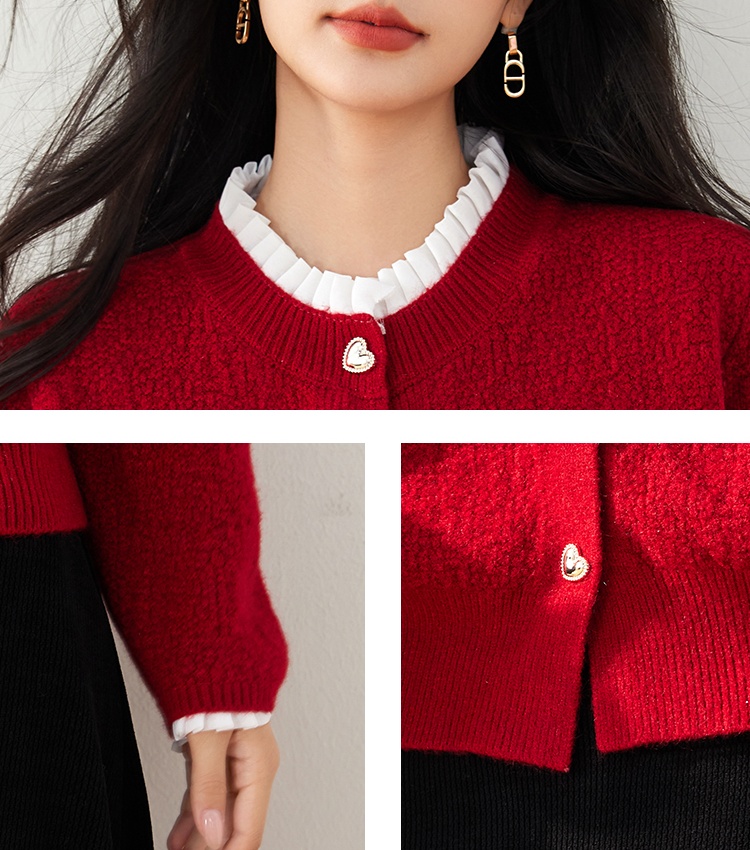 Wood ear splice coat knitted autumn and winter cardigan