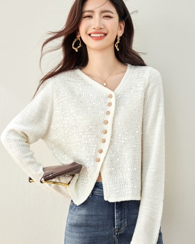 Autumn long sleeve V-neck tops irregular knitted cardigan