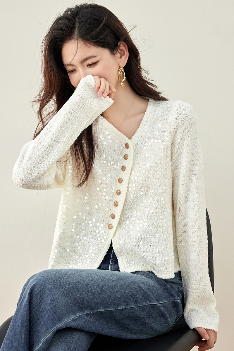 Autumn long sleeve V-neck tops irregular knitted cardigan