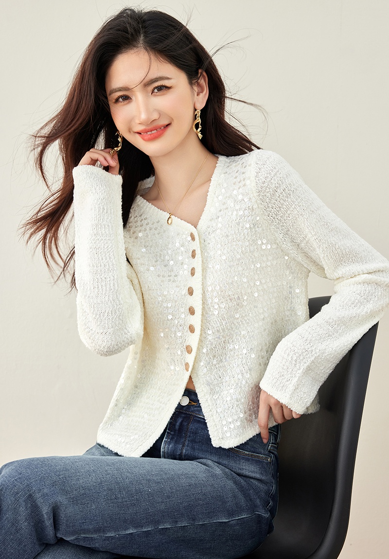 Autumn long sleeve V-neck tops irregular knitted cardigan