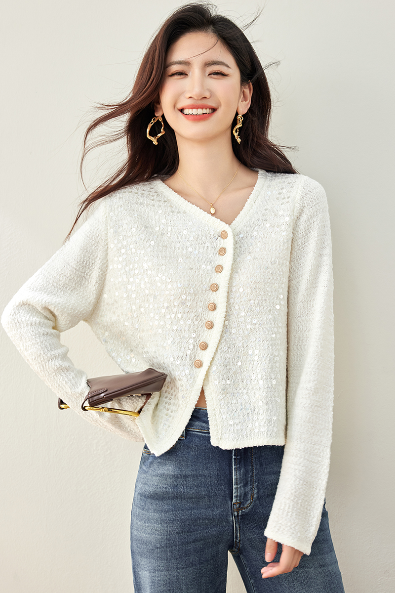 Autumn long sleeve V-neck tops irregular knitted cardigan