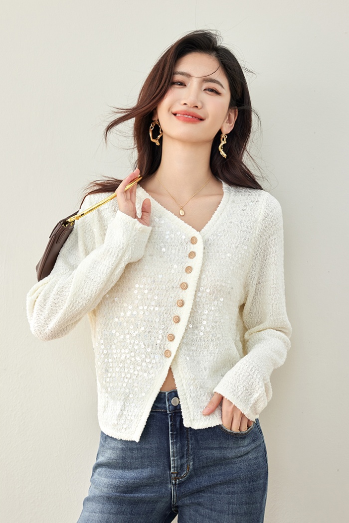 Autumn long sleeve V-neck tops irregular knitted cardigan