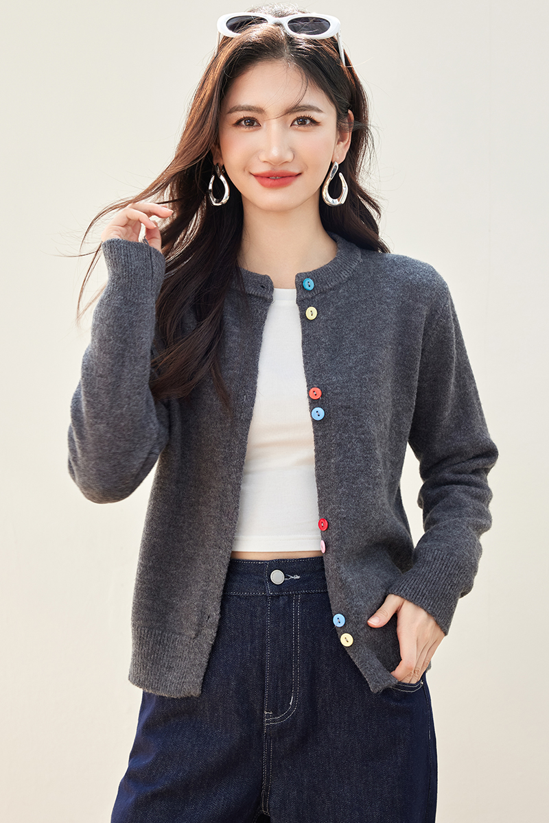 Loose knitted cardigan gray all-match sweater