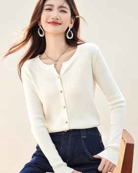 V-neck simple knitted tops temperament pure cardigan