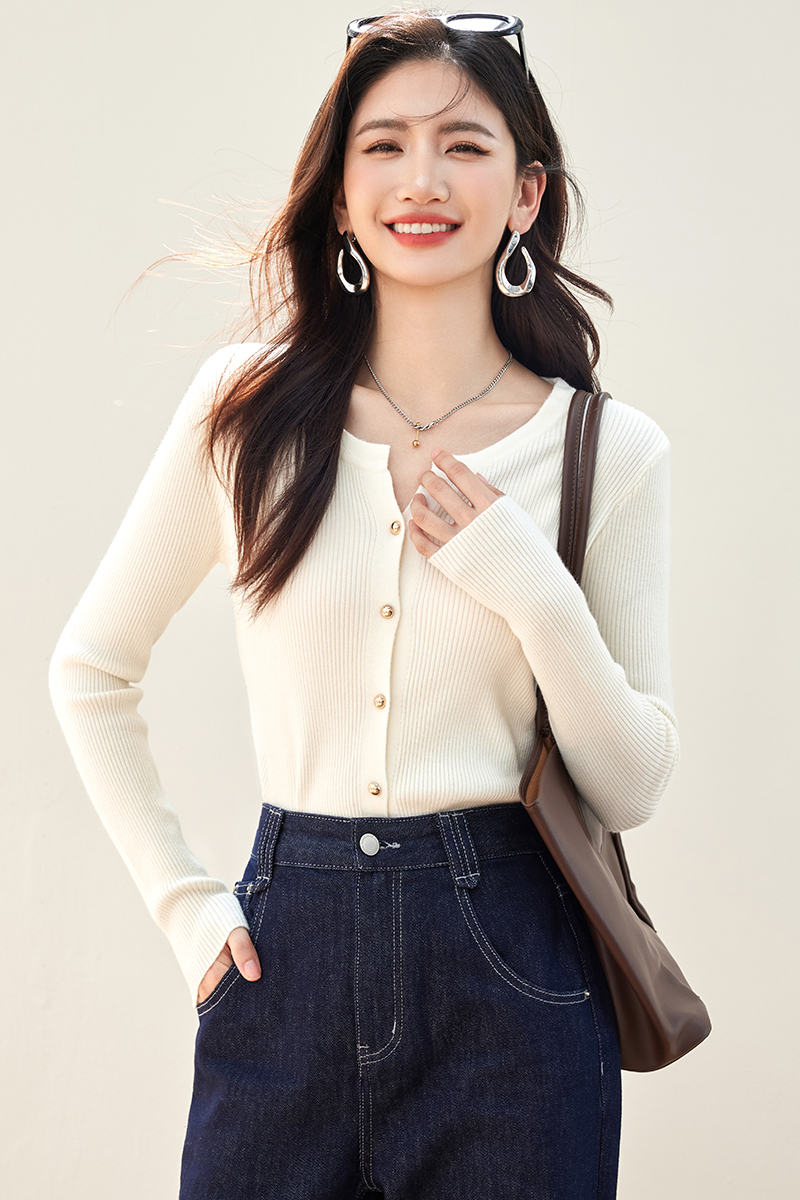 V-neck simple knitted tops temperament pure cardigan