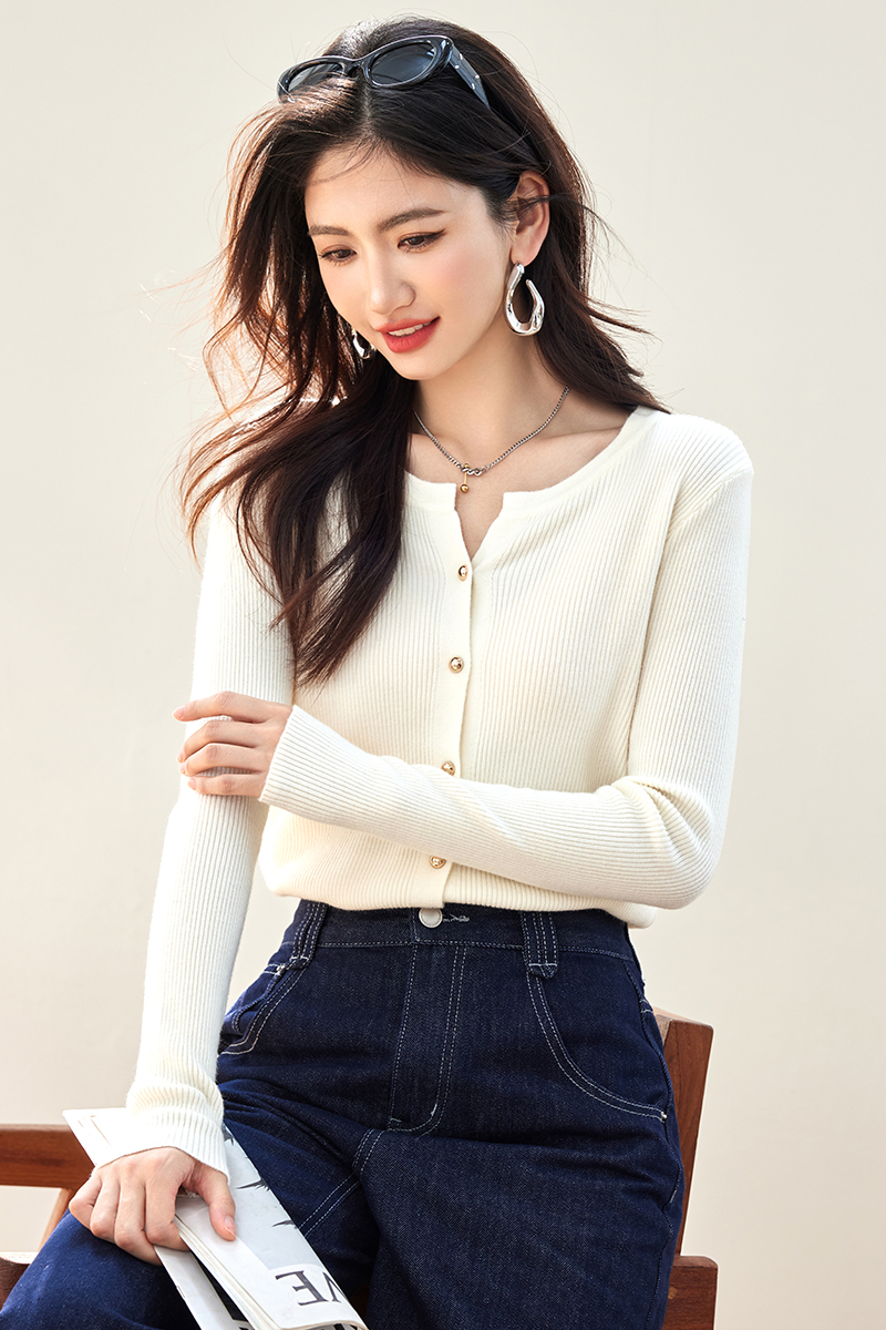 V-neck simple knitted tops temperament pure cardigan