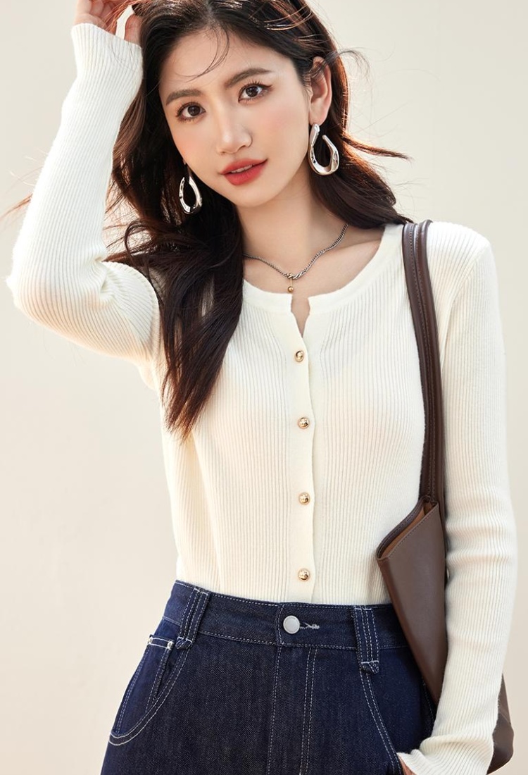 V-neck simple knitted tops temperament pure cardigan