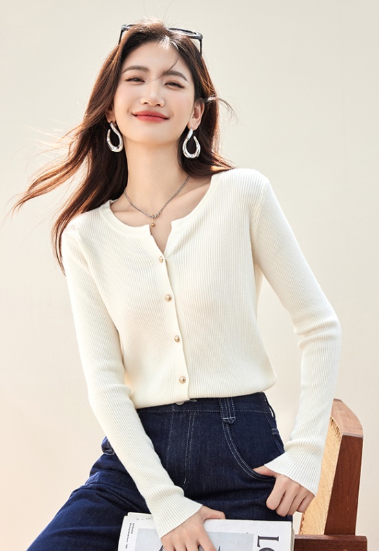 V-neck simple knitted tops temperament pure cardigan