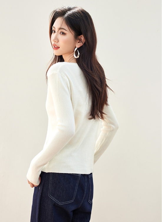 V-neck simple knitted tops temperament pure cardigan