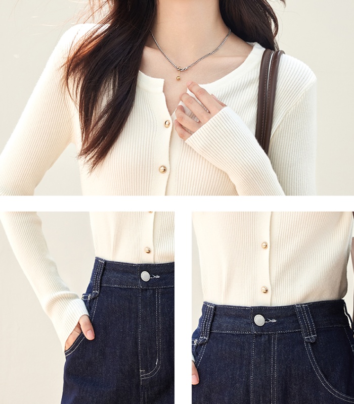 V-neck simple knitted tops temperament pure cardigan