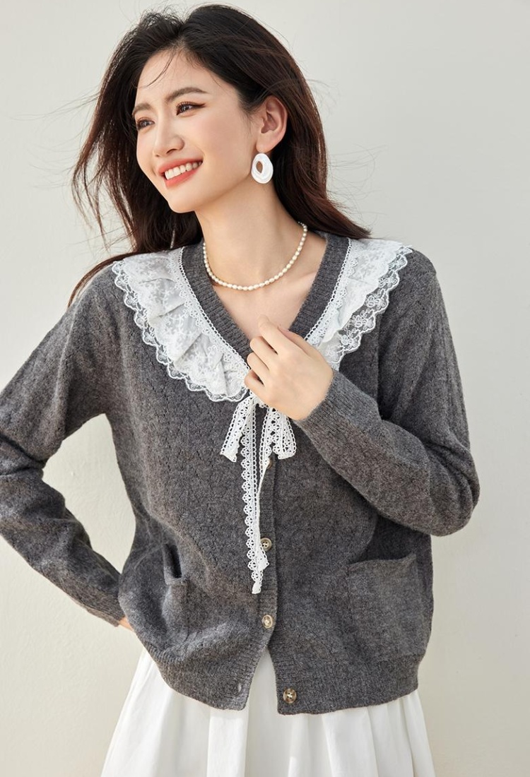 Japanese style sweater lace collar coat for women