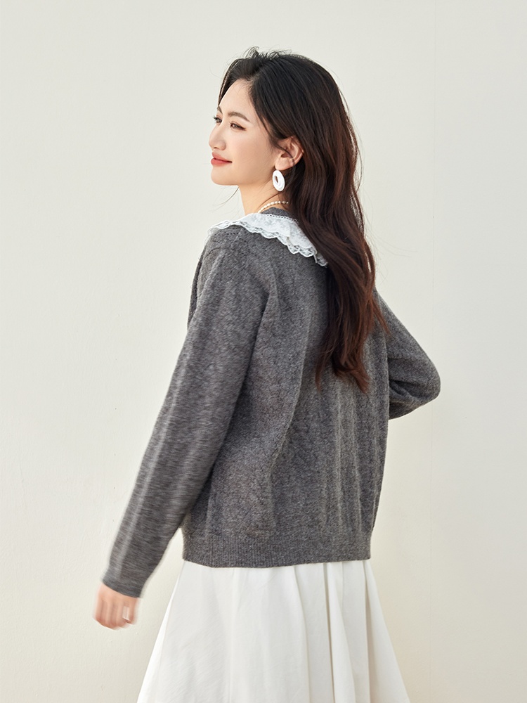 Japanese style sweater lace collar coat for women