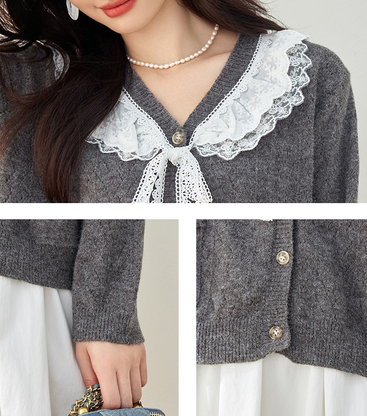 Japanese style sweater lace collar coat for women