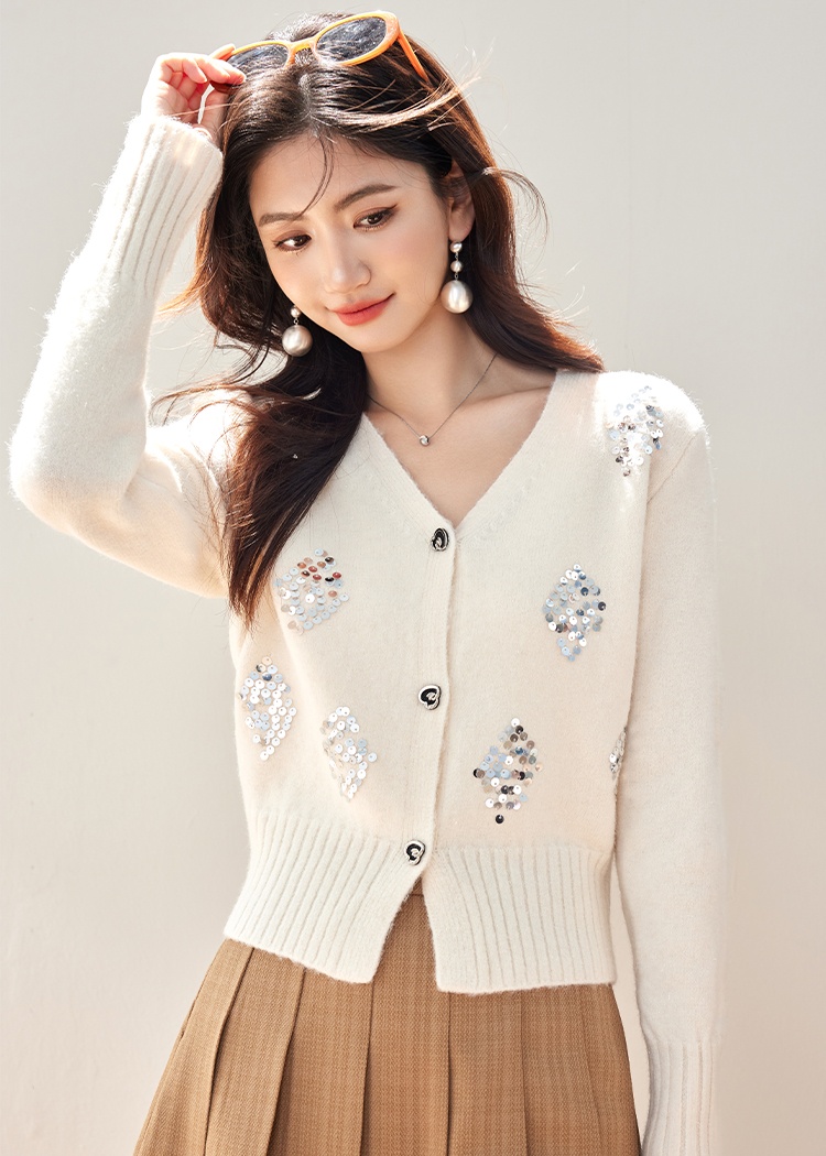 Temperament autumn tops simple flash chip cardigan for women