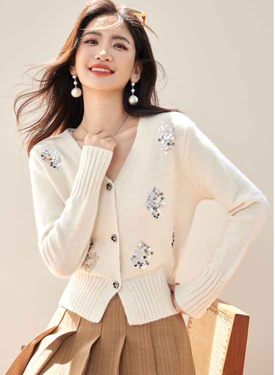 Temperament autumn tops simple flash chip cardigan for women