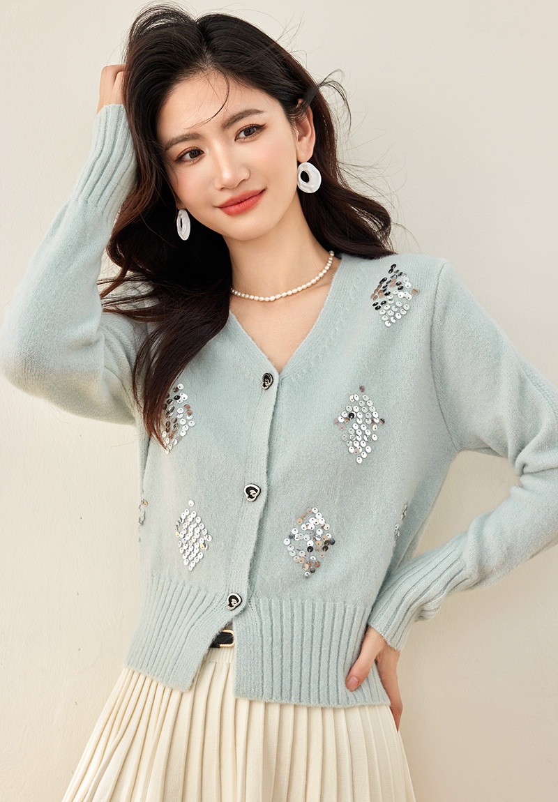 Temperament autumn tops simple flash chip cardigan for women