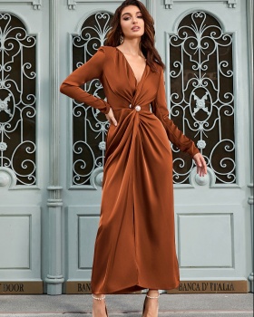 Simple spring and autumn V-neck long sleeve fashion dress