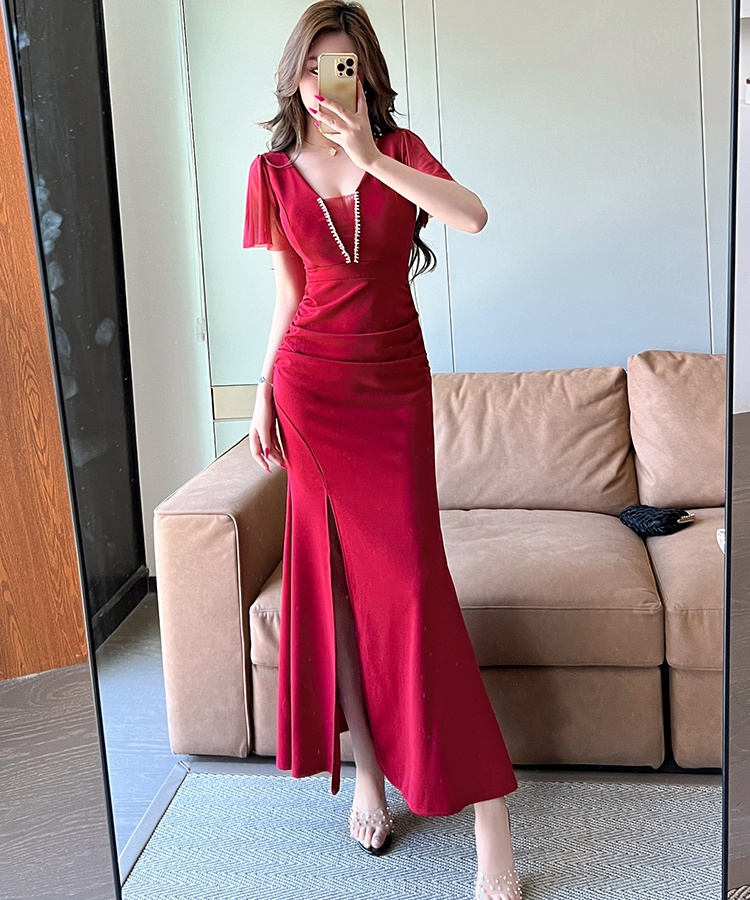 Sexy low-cut dress split long dress