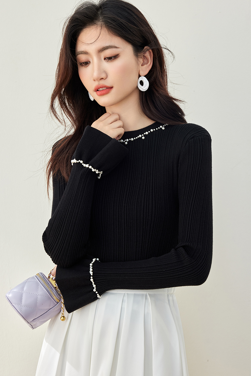 Autumn and winter bottoming shirt trumpet sleeves tops for women