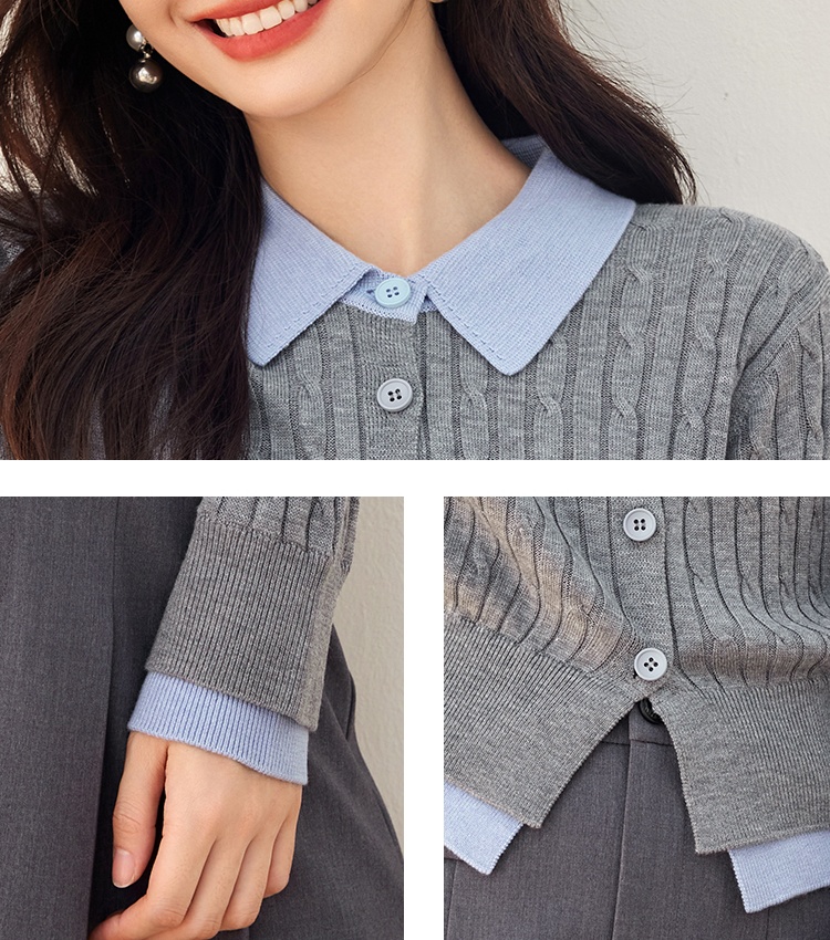 Splice stripe commuting cardigan Pseudo-two autumn tops