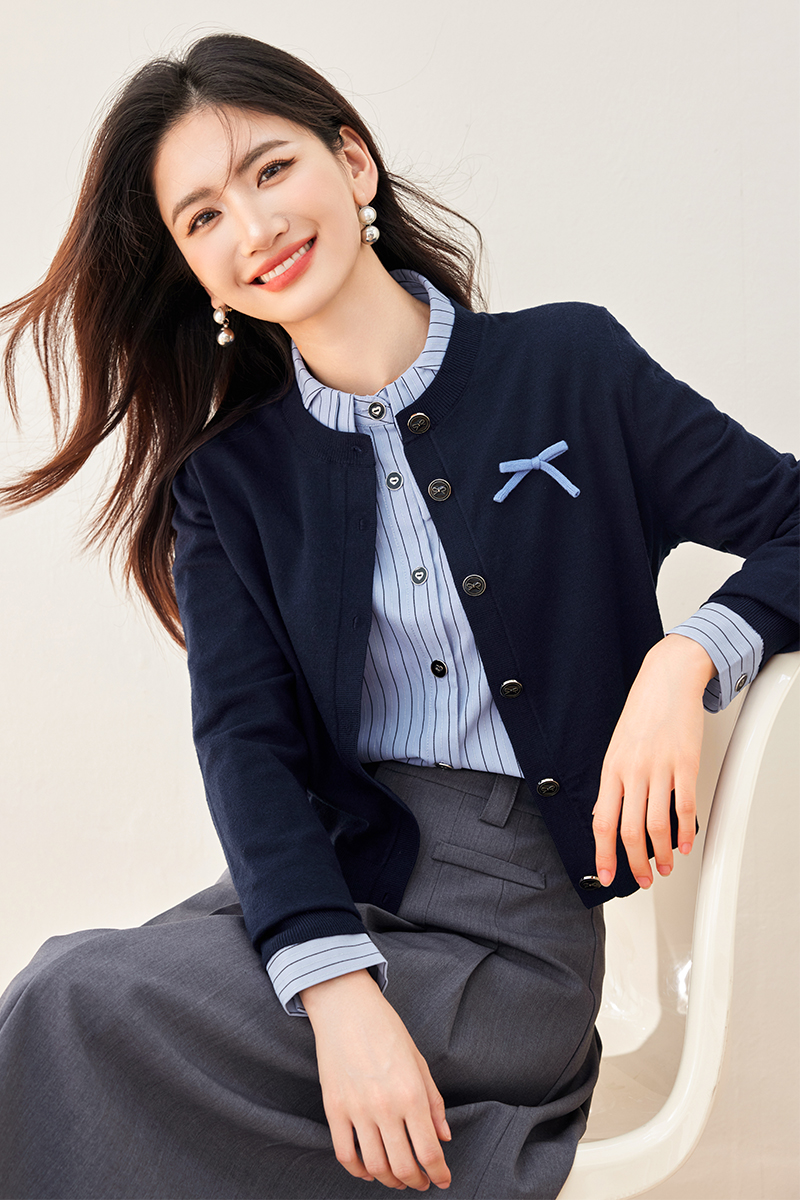 Navy-blue cardigan chanelstyle tops for women