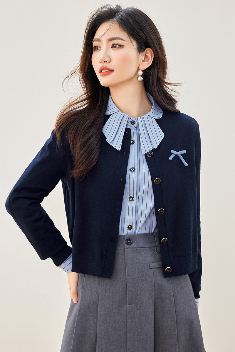 Navy-blue cardigan chanelstyle tops for women