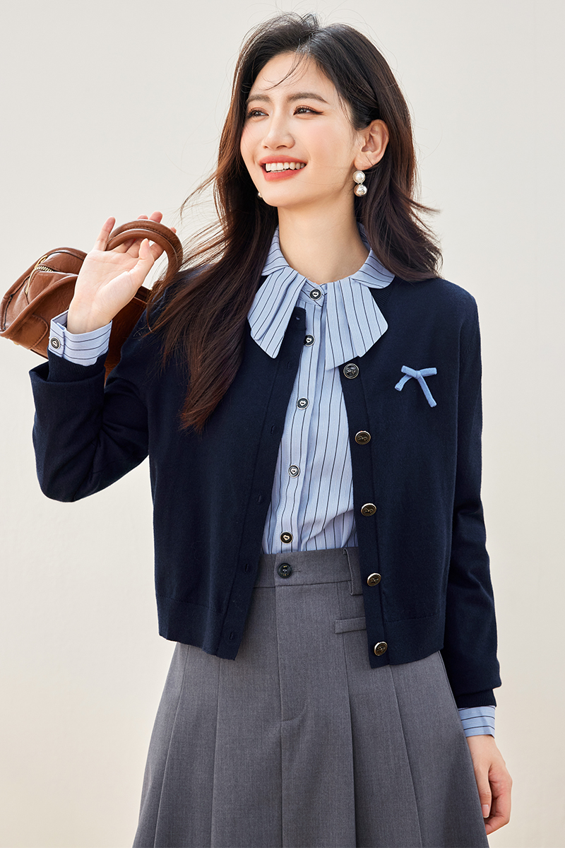 Navy-blue cardigan chanelstyle tops for women